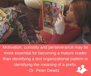 Dr. Peter Dewitz listing the essential qualities for becoming a mature reader