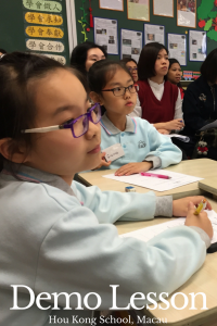 Demo lesson with students in classroom at Hou Kong Premier School