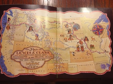 hand drawn map of the route of lewis and clark across United States