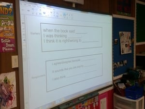 stems starters and responders example on the board in a classroom